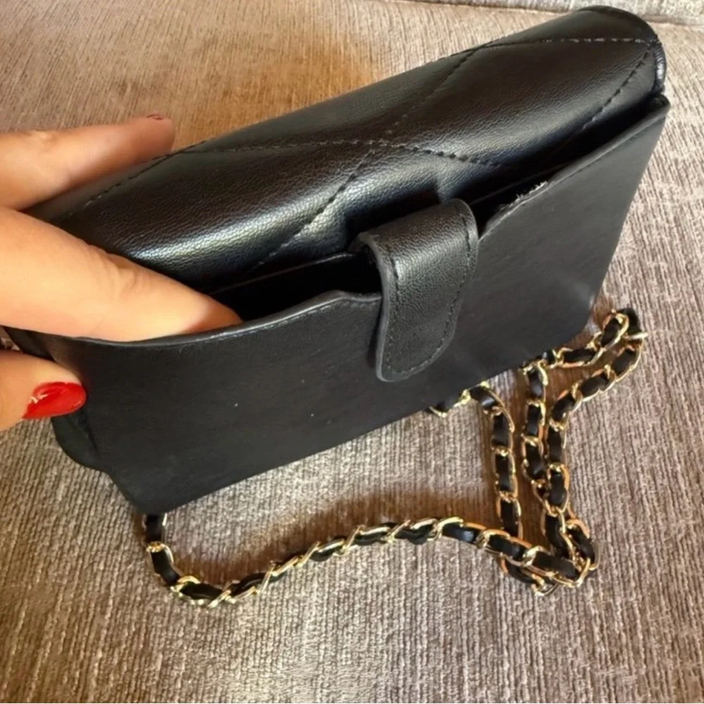 Bebe Black Quilted Crossbody with Gold Accent - Picture 4 of 7